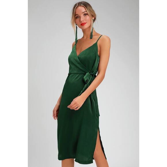 Lulu's Green Wrap Dress S - Picture 1 of 8